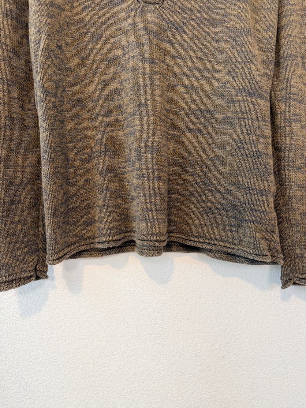 Brown & Gray Marled 100% Cotton Henley Sweater Pullover Boho Cottagecore Cozy - Picture 7 of 11